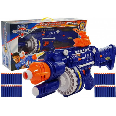 Zbraň s veľkým zásobníkom a penovými nábojmi - modro-oranžová
